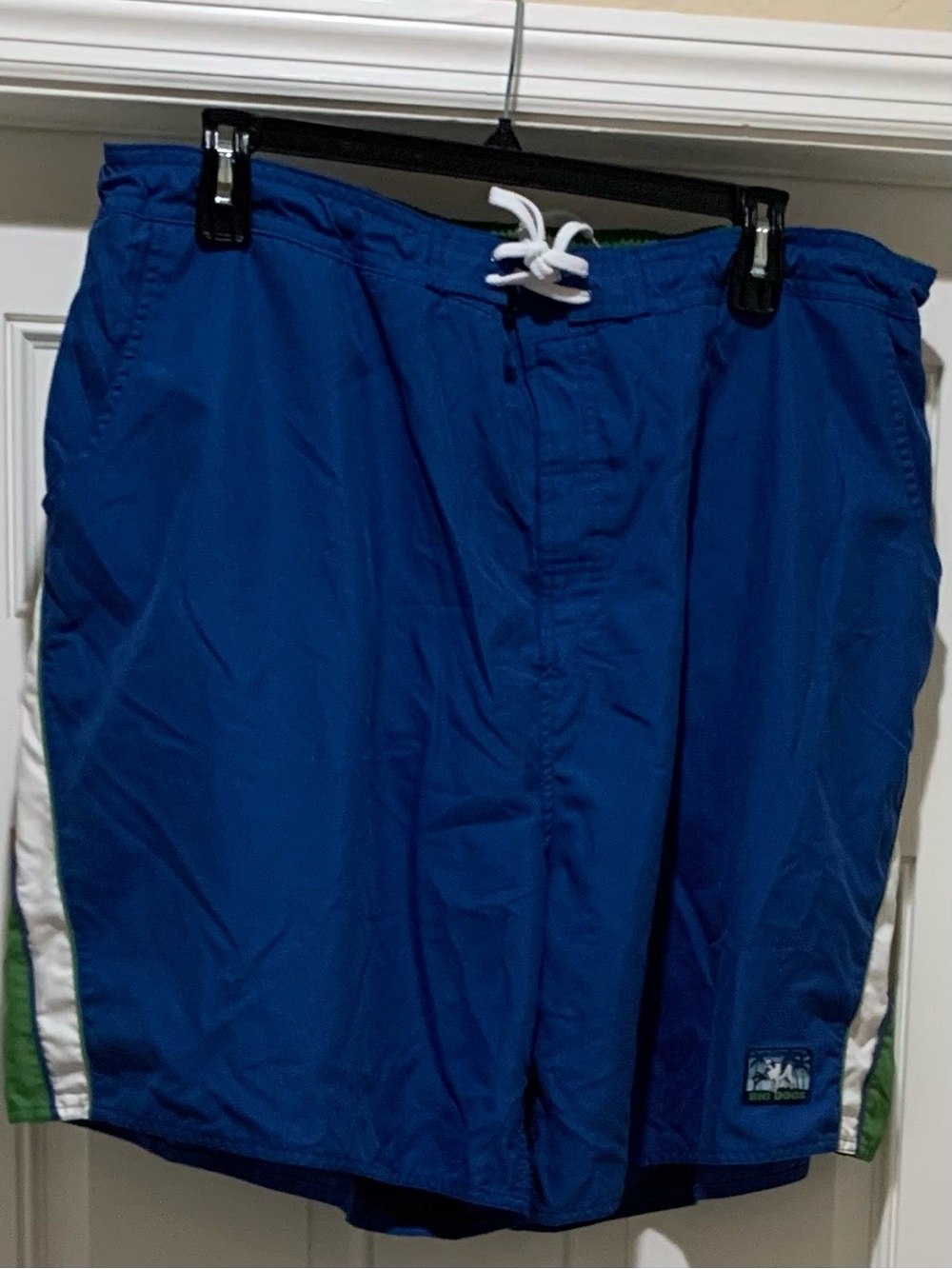 Big Dogs Swim Trunk Green White Side Panels logo leg side pockets drawstring 3X